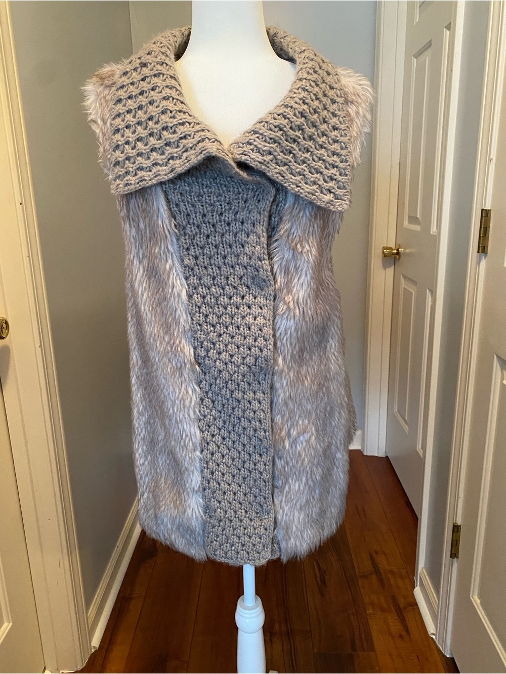 Faux Fur Knit Open-Front Vest - Taupe